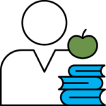 Person with books and apple