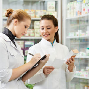 Pharmacists discussing a medication