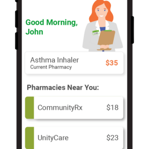 mobile phone showing pharmacy price comparison tool
